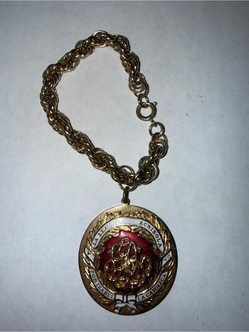 Vintage 50s Stamped Coro Germany Red Enamel Gold Isabel La Catolica Bracelet